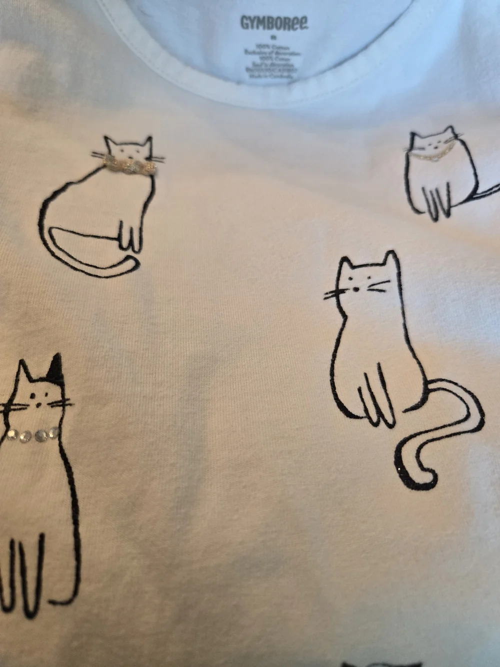 Gymboree White Long-Sleeve Cat Print Tee